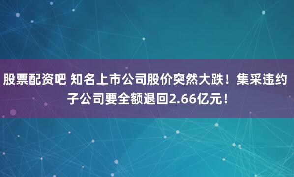 股票配资吧 知名上市公司股价突然大跌！集采违约 子公司要全额退回2.66亿元！